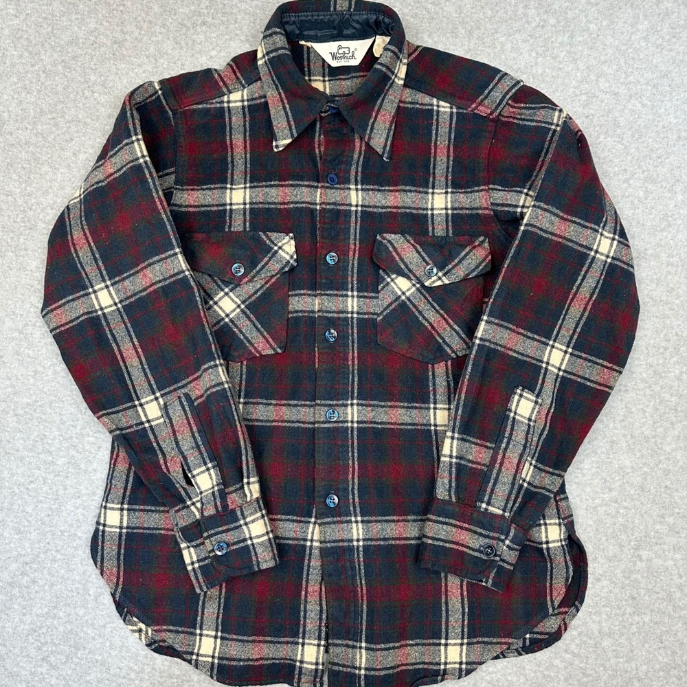 Woolrich Vintage Mens Plaid Wool Blend Flannel Shirt Large Navy Red‎ Check L